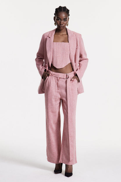 Anang Lapel Strapless Three Piece Pants Set in Pink