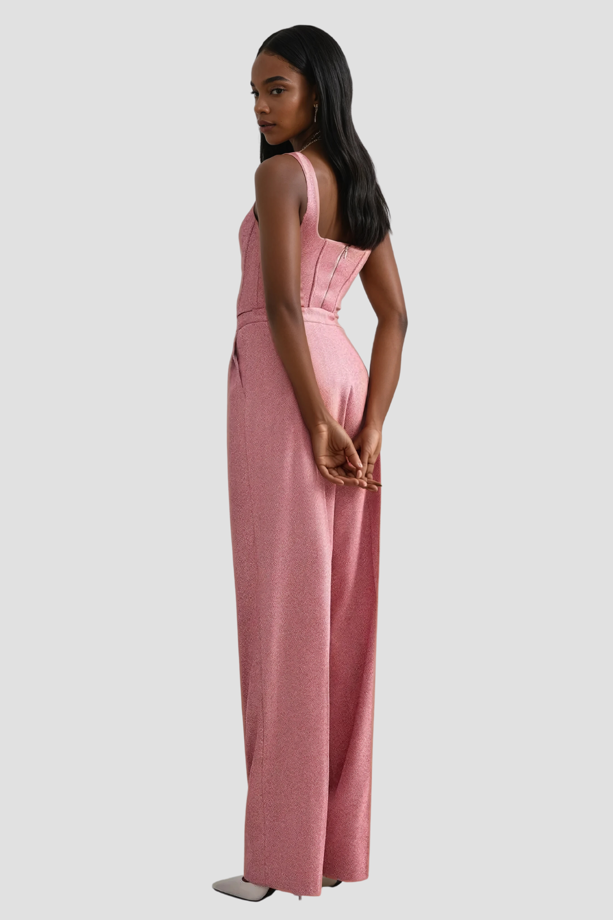 Anang Lapel Strapless Three Piece Pants Set in Pink