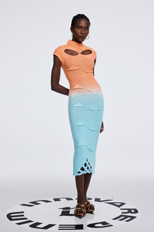 Anavia Cutout Asymmetric Ombre Maxi Dress