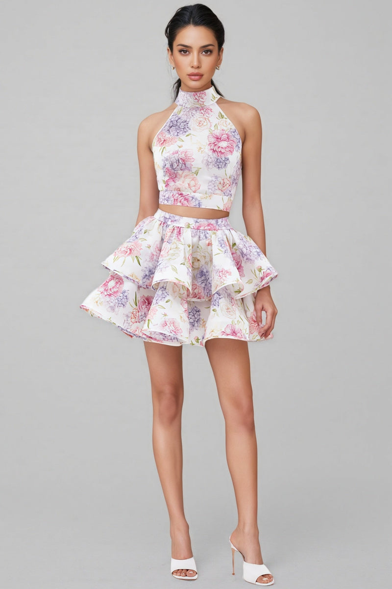 Raynate Pink Printed Backless Mini Dress Set