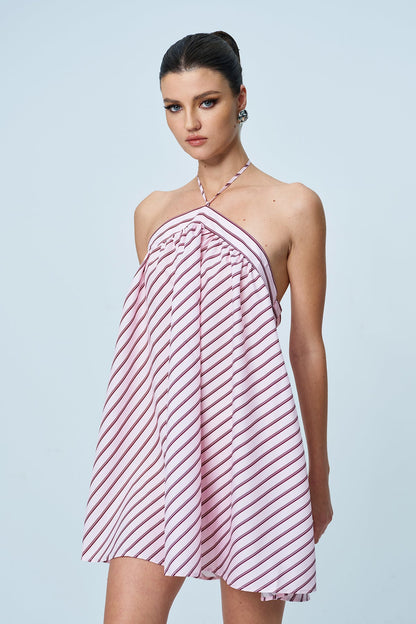 Anjang Halter Neck Stripe Mini Dress