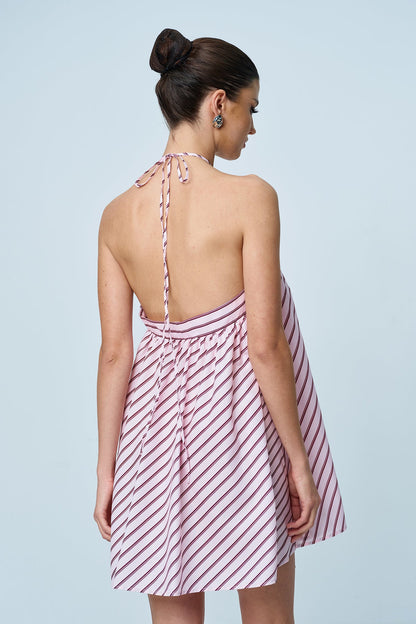 Anjang Halter Neck Stripe Mini Dress