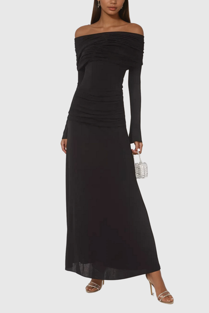 Anneke Off Shoulder Ruch Maxi Dress in Black