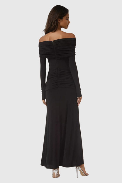 Anneke Off Shoulder Ruch Maxi Dress in Black