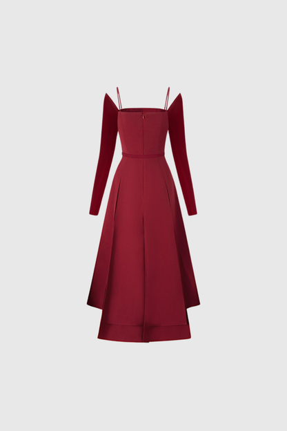 Annelien Lace Up Split Maxi Dress in Red