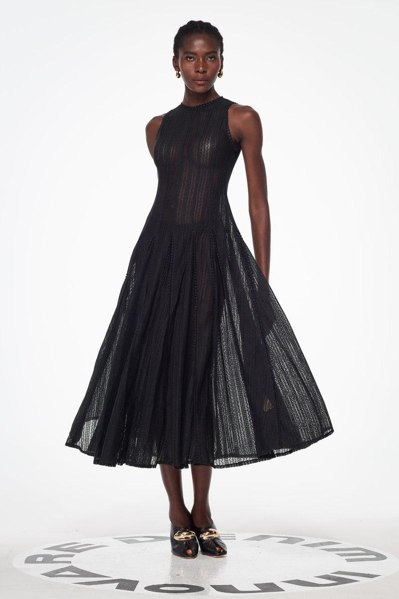 Annelise Sleeveless Cutout Ruffle Maxi Dress in Black