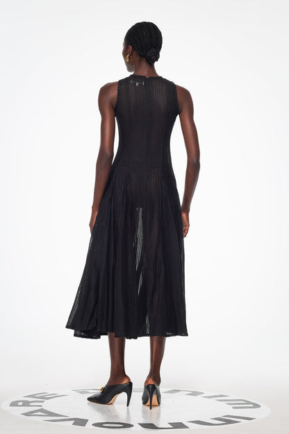 Annelise Sleeveless Cutout Ruffle Maxi Dress in Black