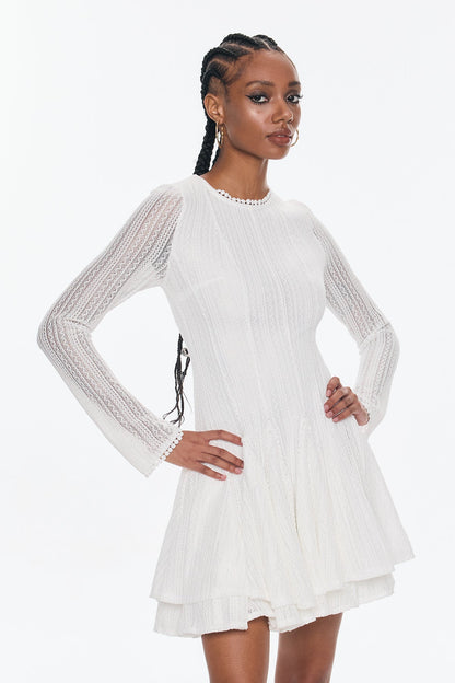 Annelise Long Sleeve Cutout Ruffle Mini Dress in White