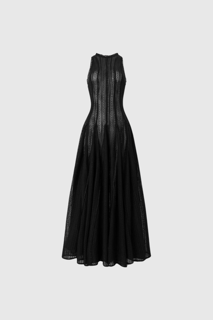 Annelise Sleeveless Cutout Ruffle Maxi Dress in Black