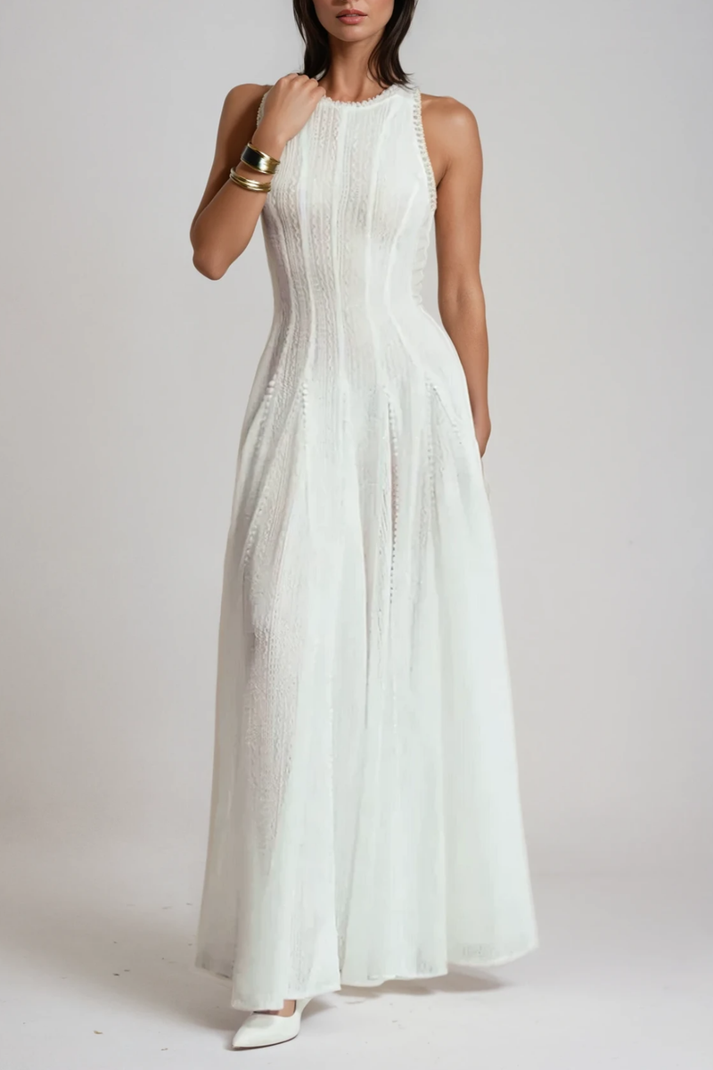 Annelise Sleeveless Cutout Ruffle Maxi Dress in White