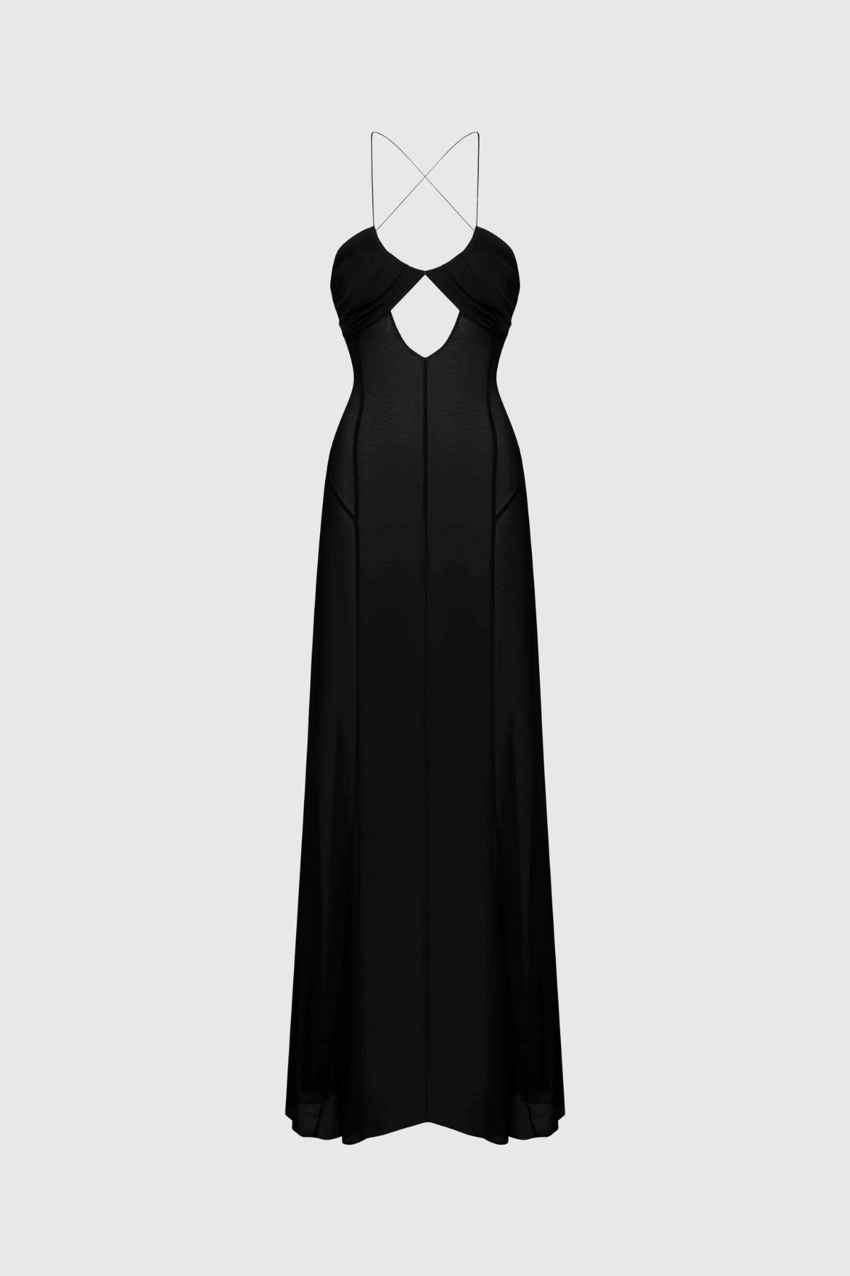 Annisa Mesh Cutout Lace Up Maxi Dress in Black