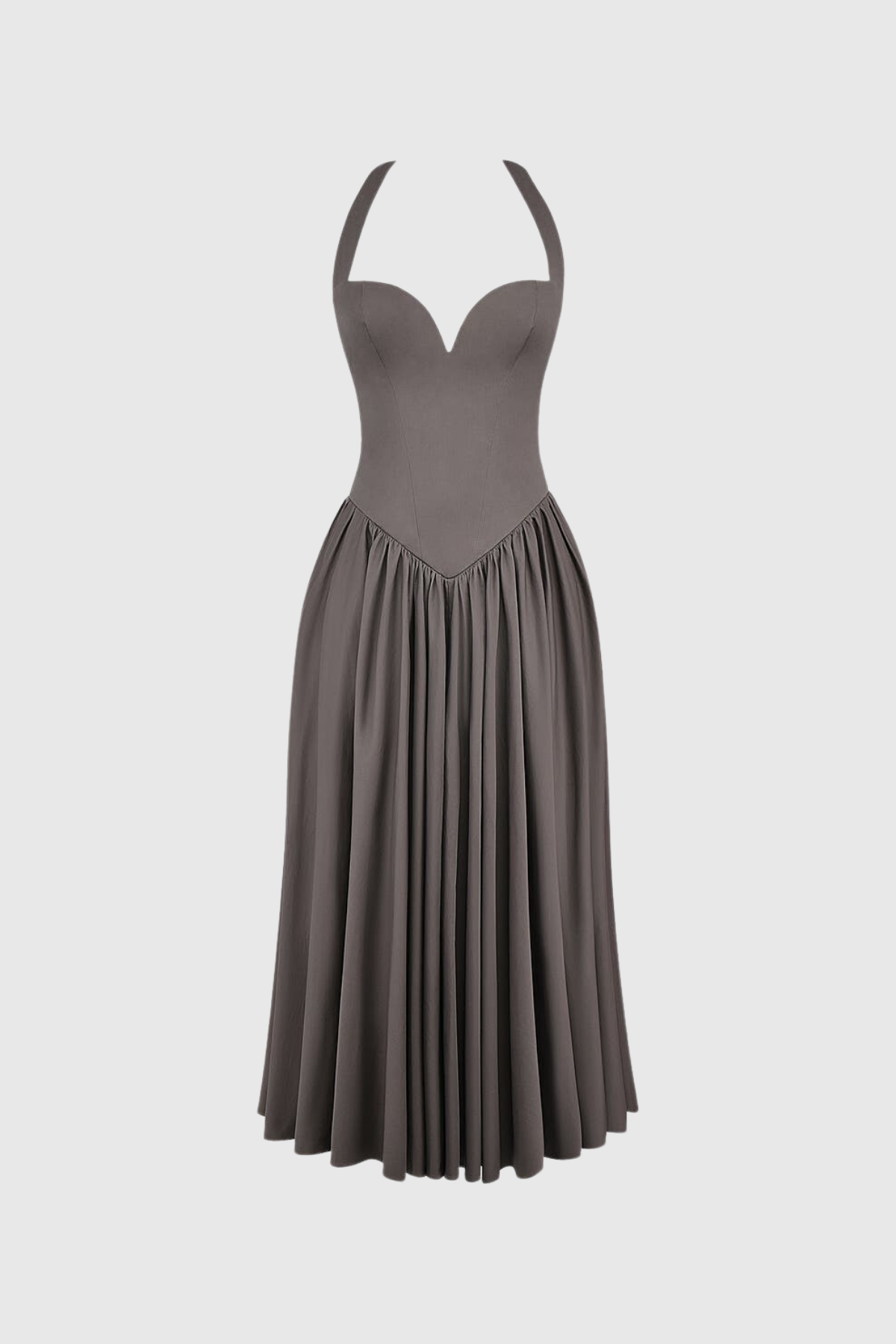 Annlea Halter Neck Bodycon Ruffle Maxi Dress in Grey