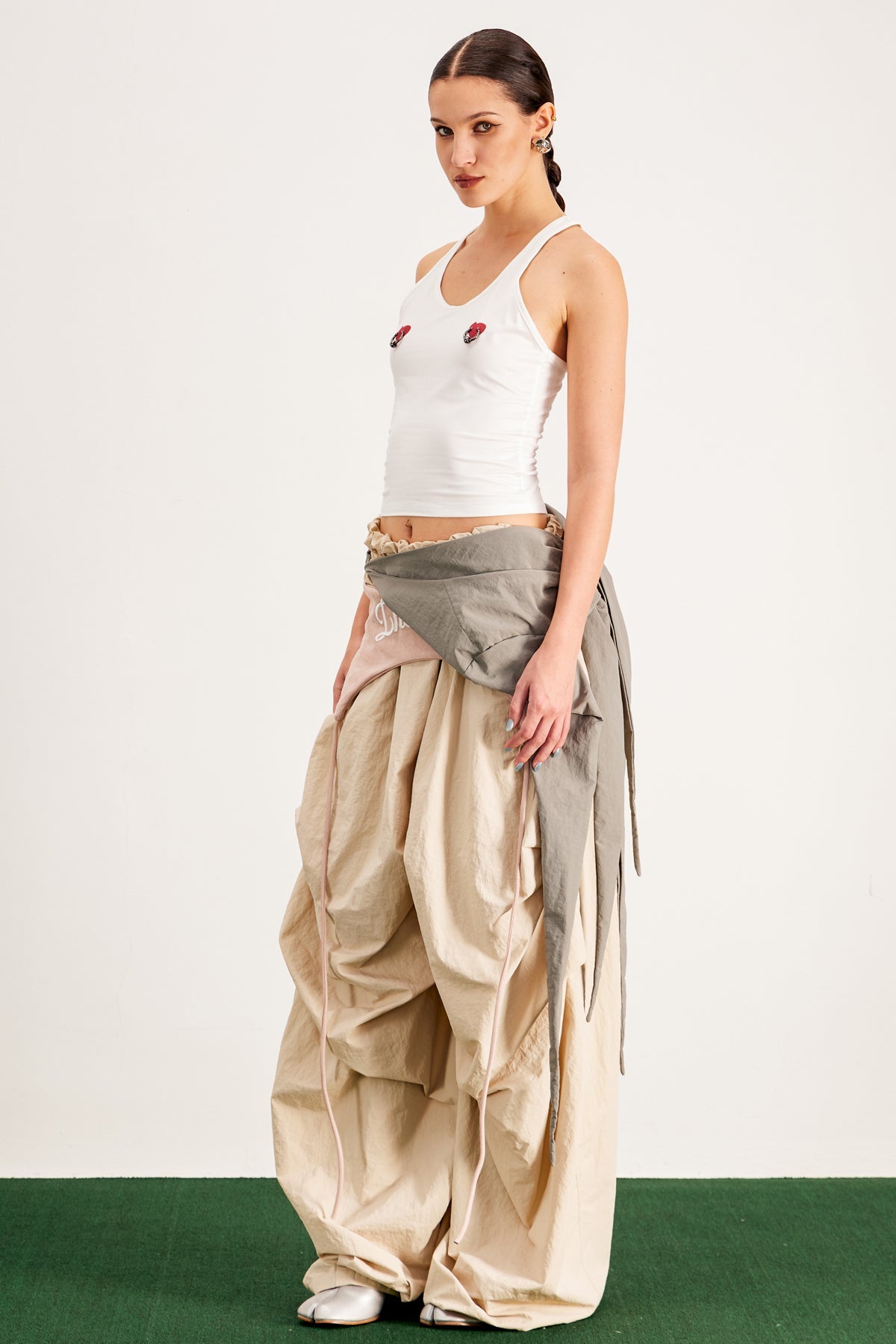 Anouk Asymmetric Deconstruct Wide Pants in Apricot