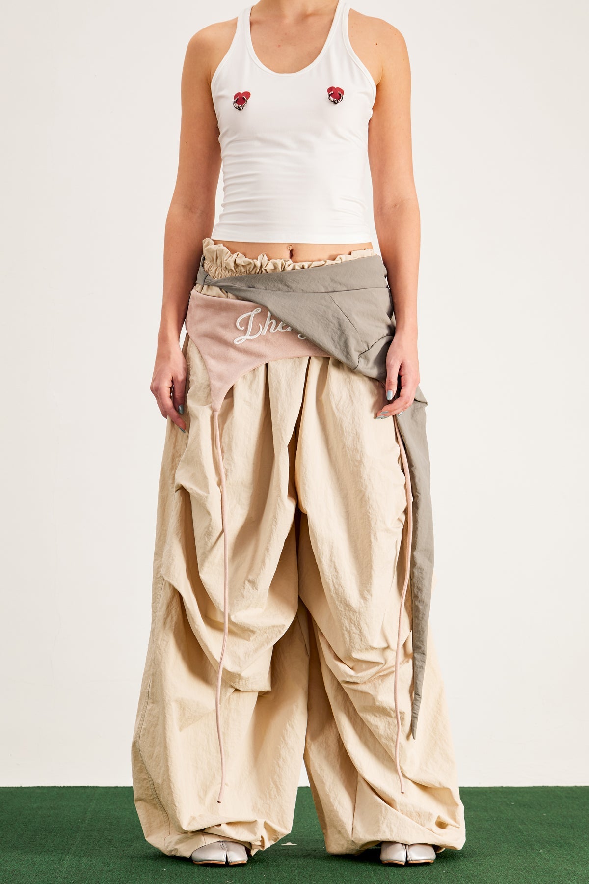 Anouk Asymmetric Deconstruct Wide Pants in Apricot