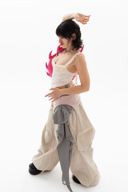 Anouk Asymmetric Deconstruct Wide Pants in Apricot