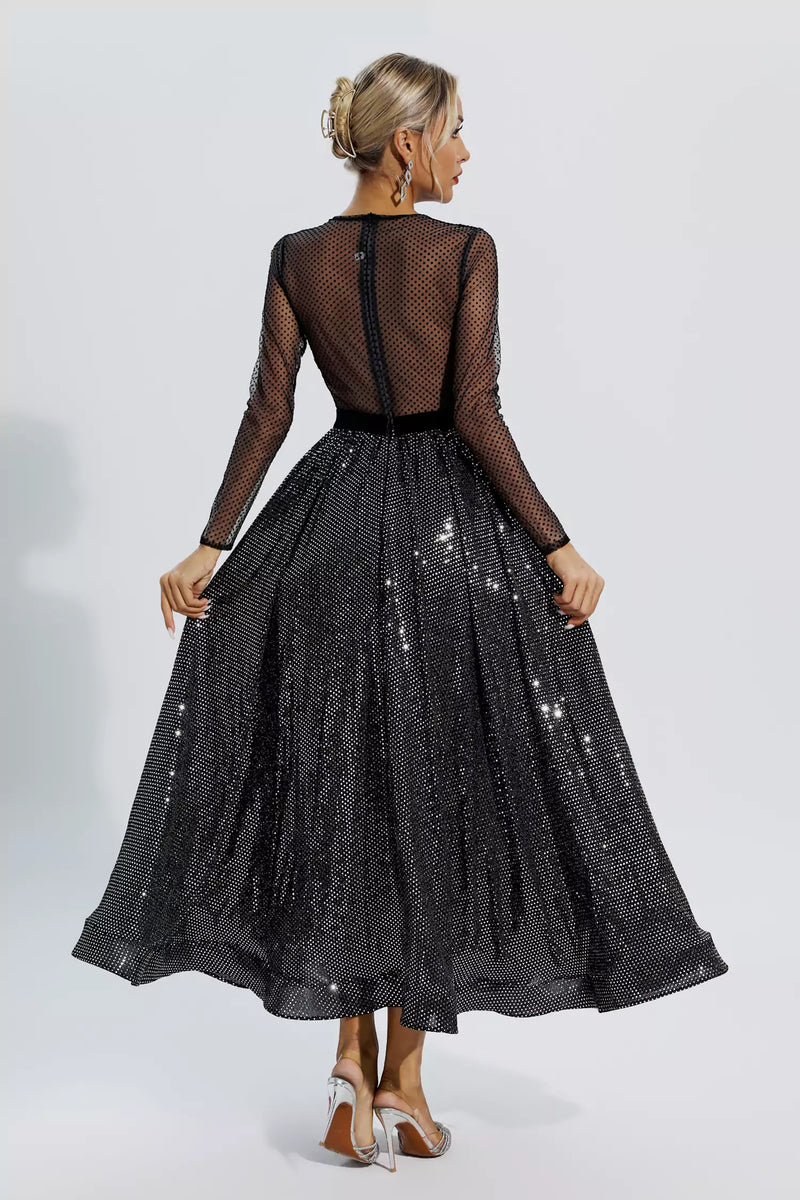 Antonella Black Embroidery Maxi Dress