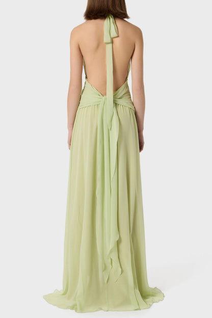 Aonaver Ruffle Halter Maxi Dress - Green