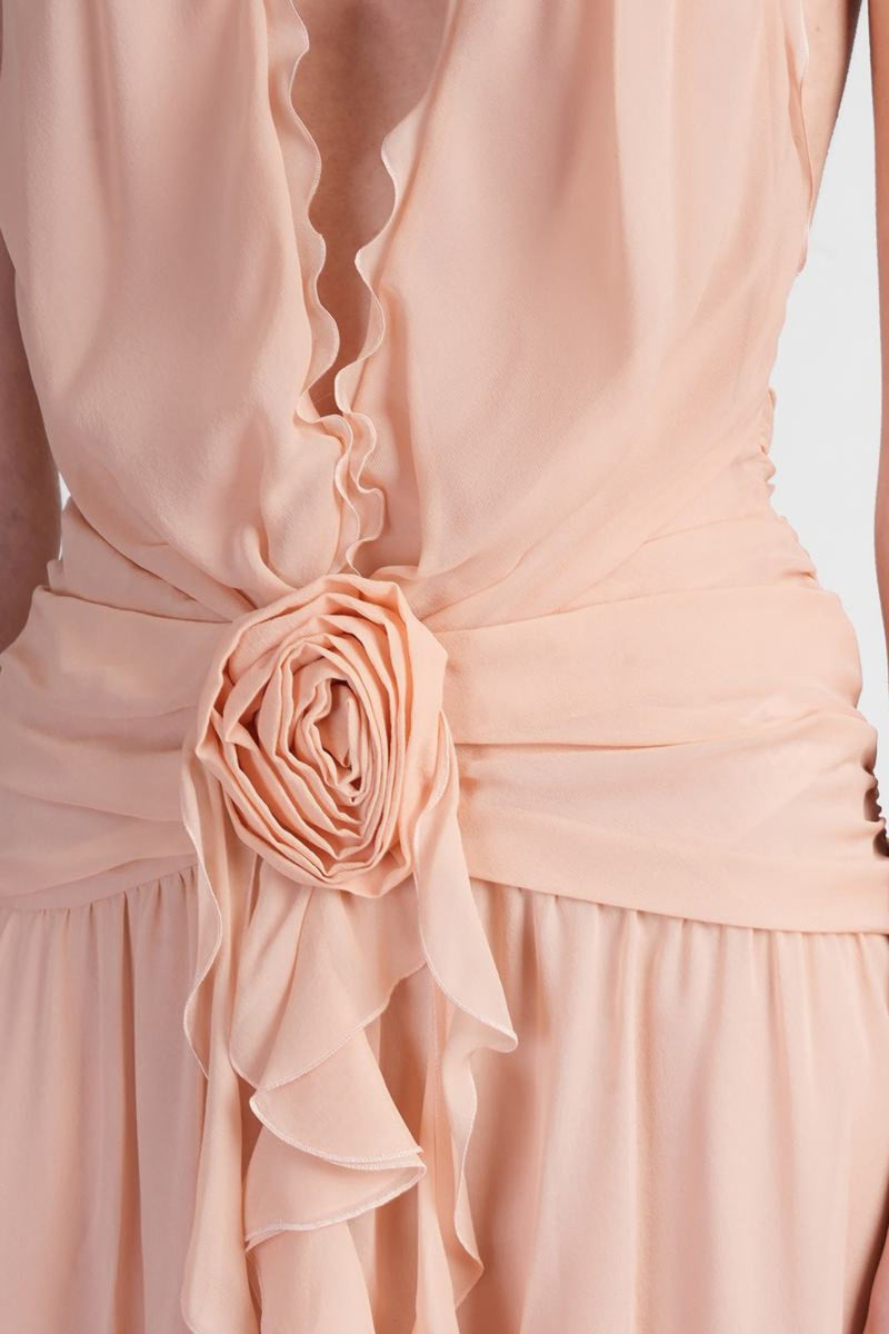 Aonaver Ruffle Halter Maxi Dress - Pink
