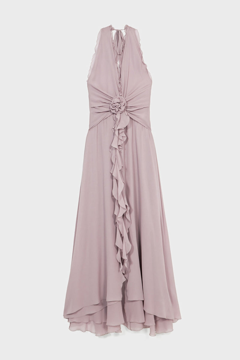 Aonaver Ruffle Halter Maxi Dress - Purple