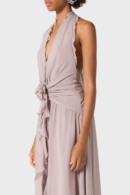 Aonaver Ruffle Halter Maxi Dress - Purple