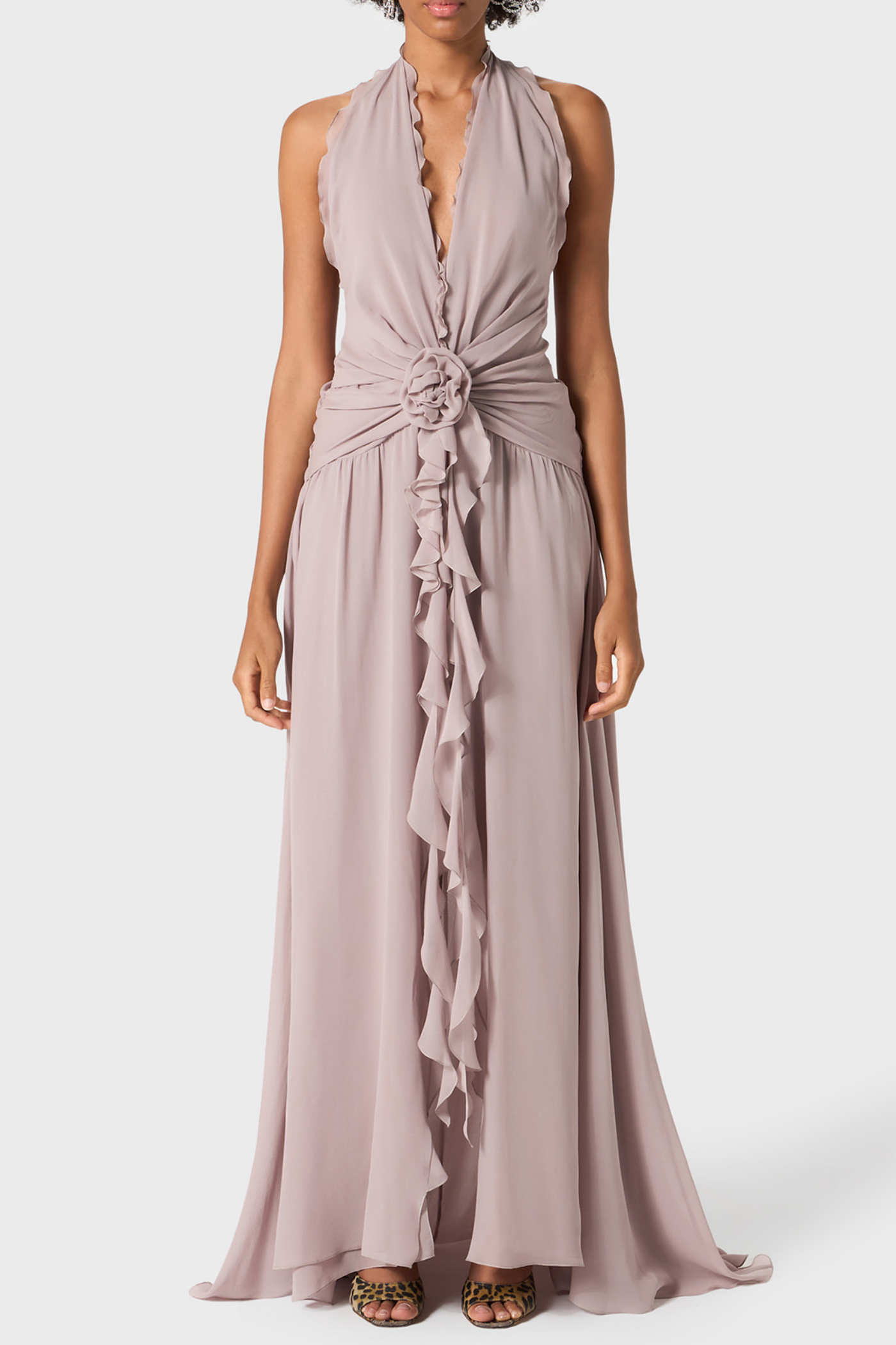 Aonaver Ruffle Halter Maxi Dress - Purple