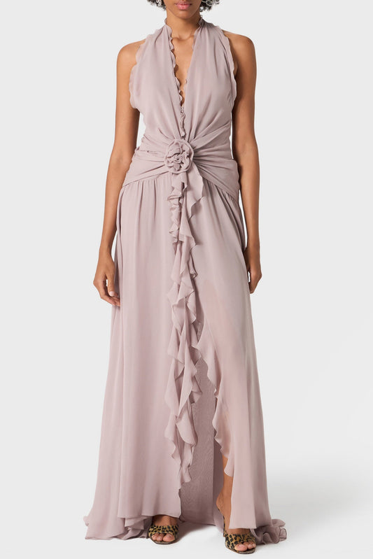 Aonaver Ruffle Halter Maxi Dress - Purple