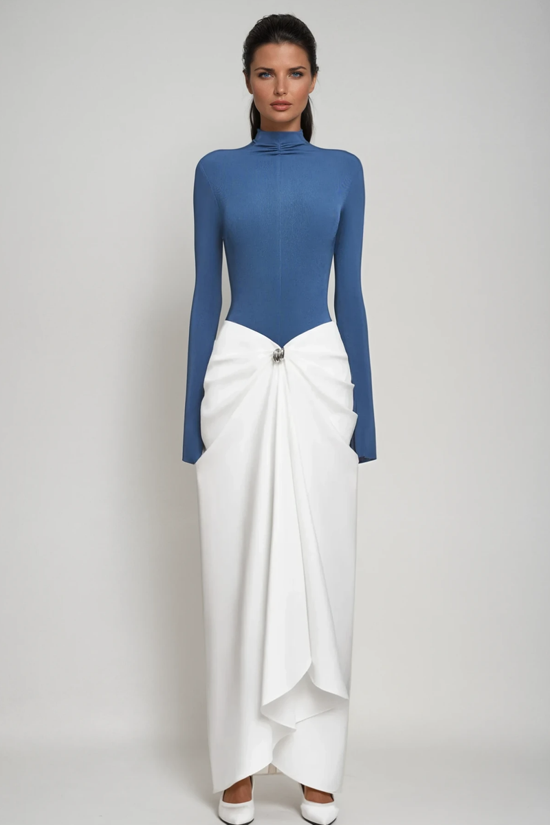 Apria Bodycon Deconstruct Ruch Maxi Dress in Blue
