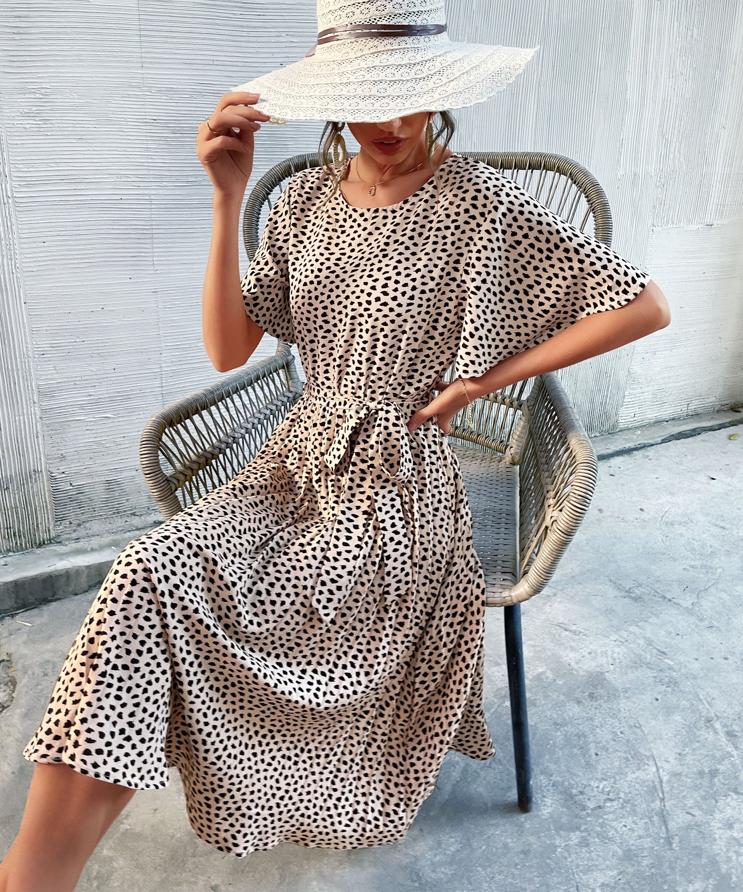 Calvinah Spot Midi Dress - Beige