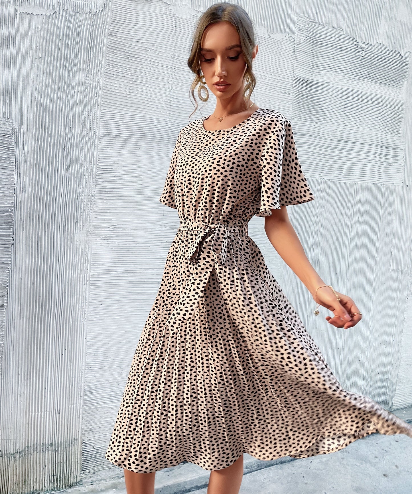 Calvinah Spot Midi Dress - Beige