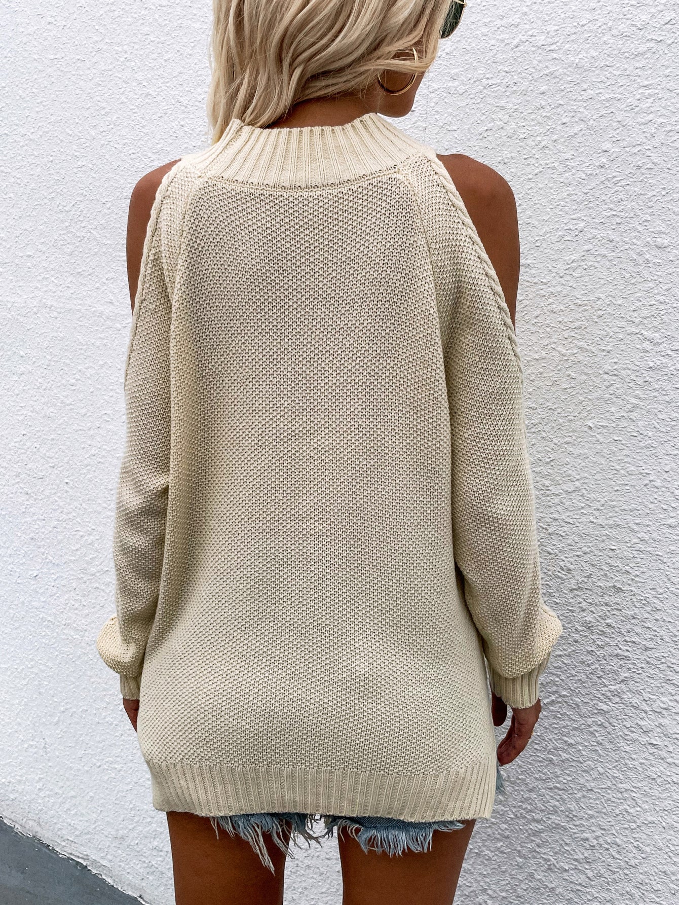 | Apricot Shoulder Cut-out Knit Sweater
