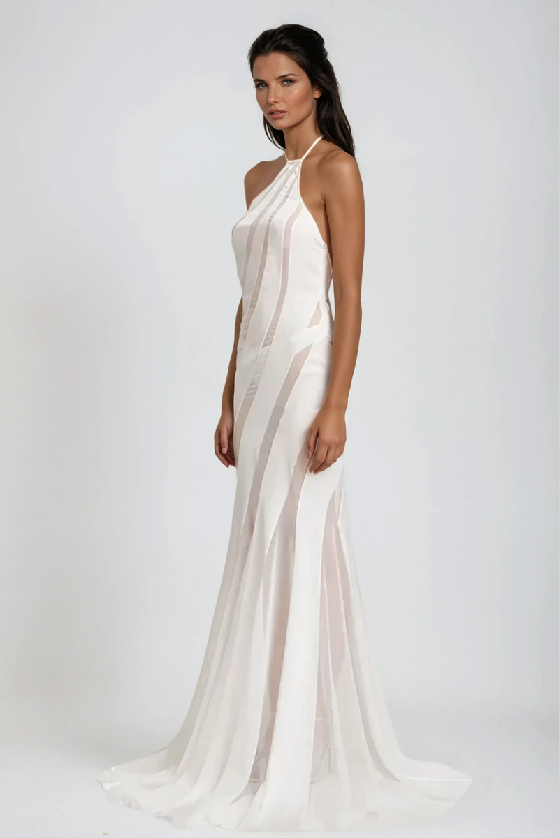 Aqualeo Halter Neck Satin Maxi Dress
