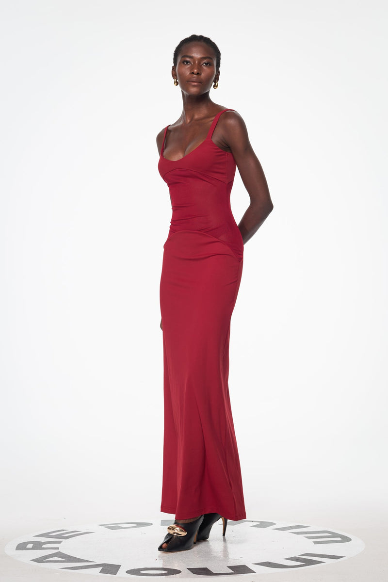 Aram Mesh Spaghetti Sleeveless Maxi Dress