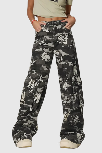 Arawn Camouflage Print Cargo Pants in Black
