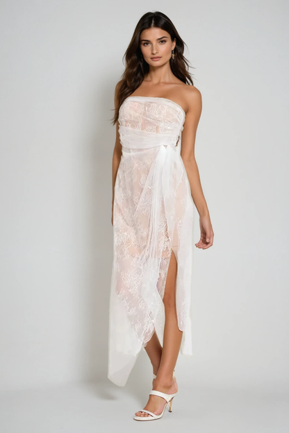Archer Mesh Corset Lace Asymmetric Midi Dress