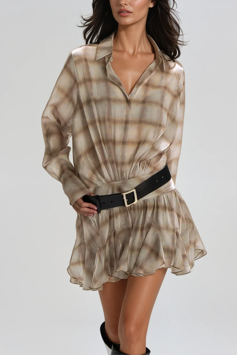 Ardal Grid Mesh Ruffle Ruch Mini Dress