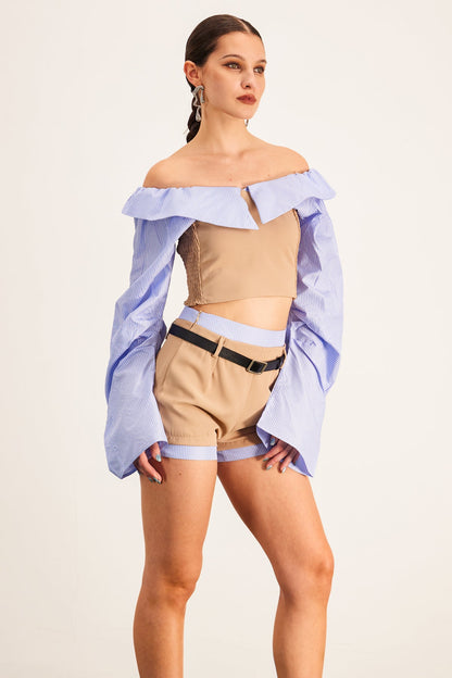 Ardice Off Shoulder Buckle Short Pants Set