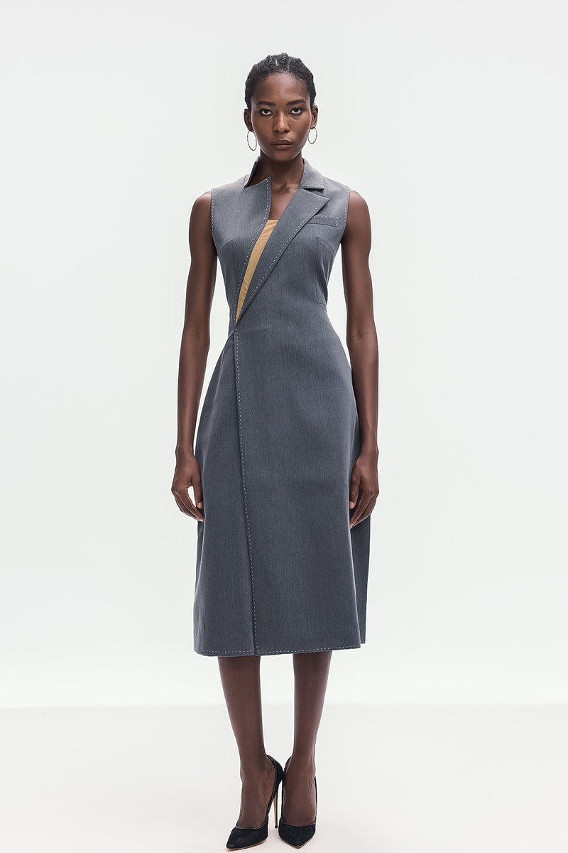 Ardon Asymmetric Split Sleeveless Maxi Dress in Grey