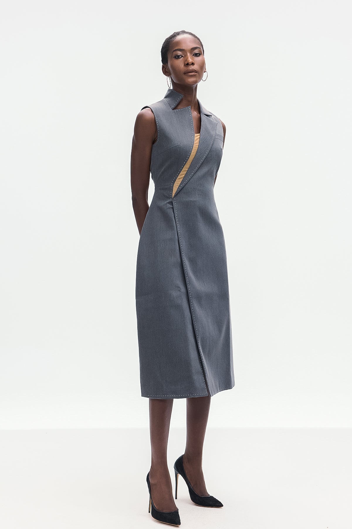 Ardon Asymmetric Split Sleeveless Maxi Dress in Grey