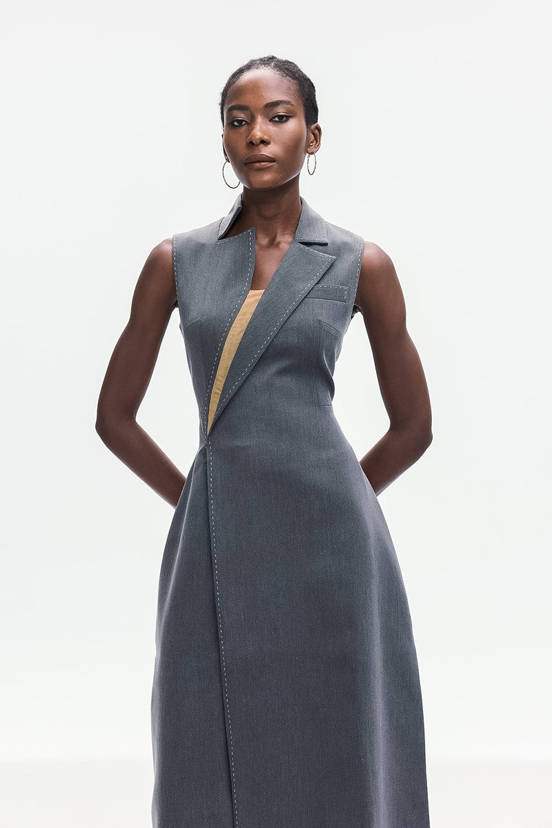 Ardon Asymmetric Split Sleeveless Maxi Dress in Grey