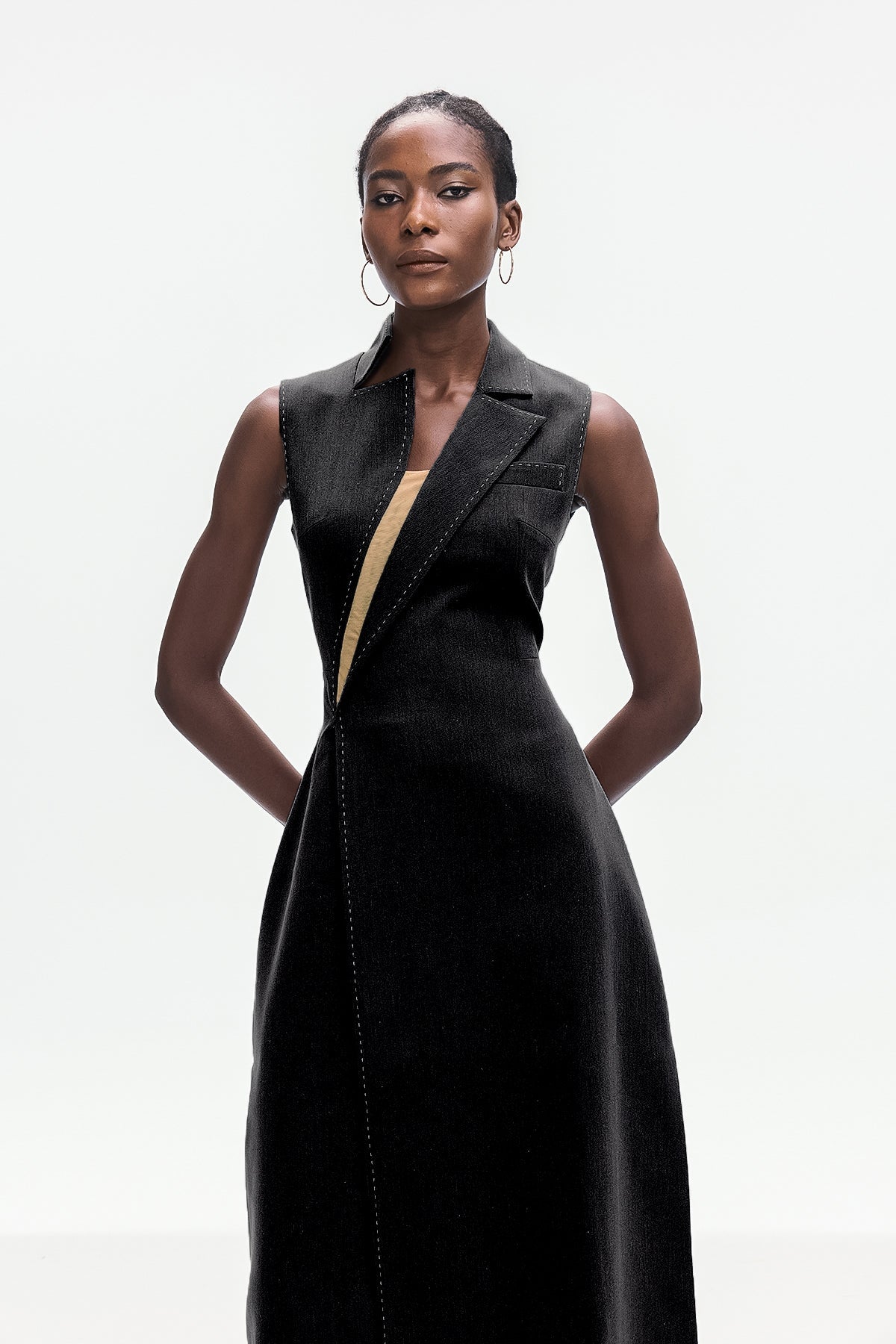Ardon Asymmetric Split Sleeveless Maxi Dress in Black