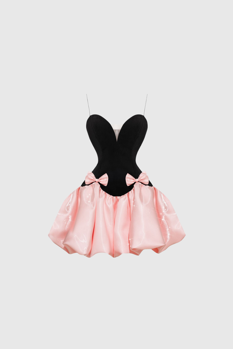Arend Bow Ruffle Satin Mini Dress