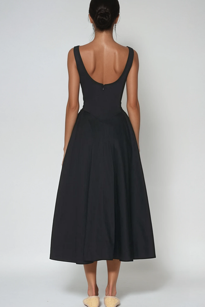 Argyle Ruffle Backless Midi Dress in Black