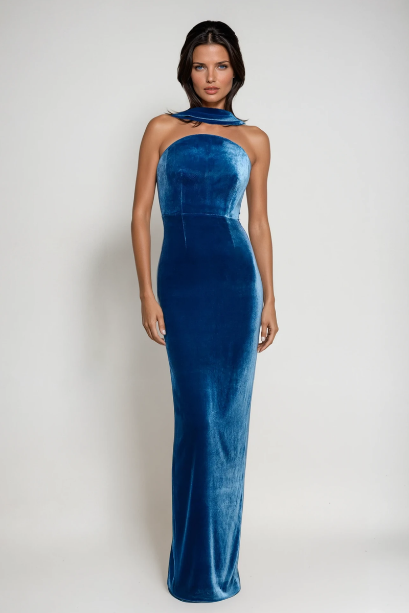 Argyro Ruch Backless Split Velvet Maxi Dress