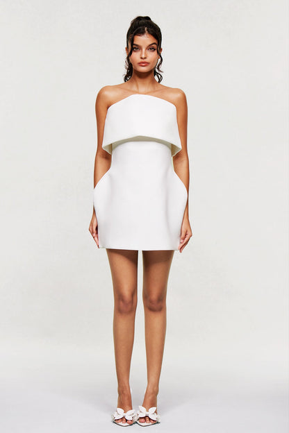 Arien Strapless Deconstruct Mini Dress in White