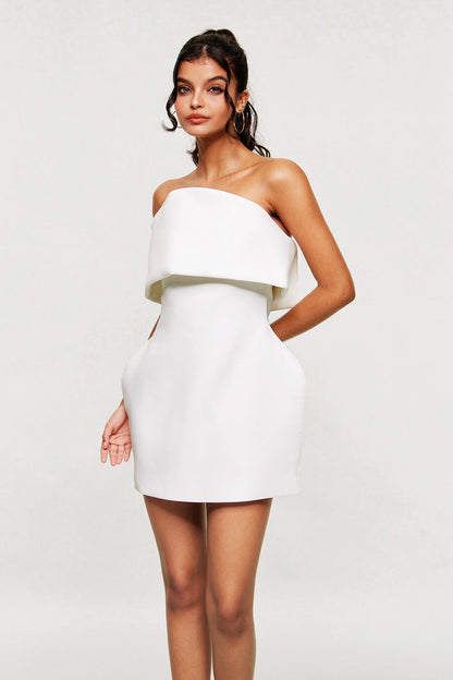 Arien Strapless Deconstruct Mini Dress in White