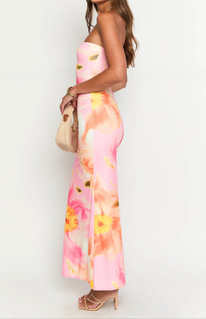 Bice Pink and Orange Mesh Maxi Dress