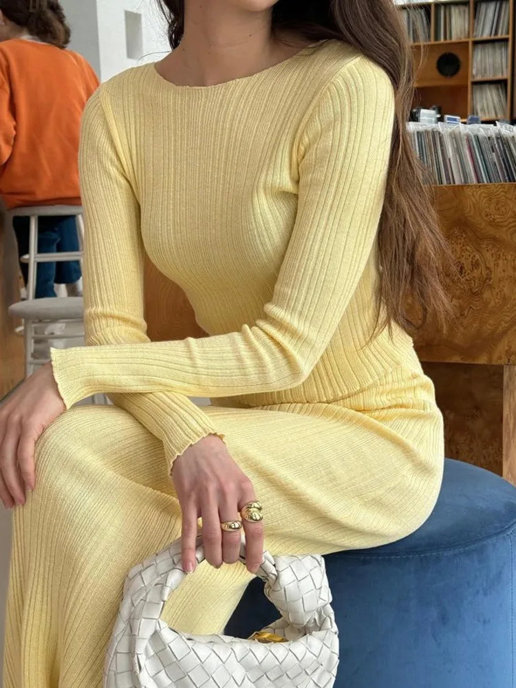 Knitted Sweater Long Sleeve Skirt Set Autumn/winter New Two Piece Set Party Club Street Clothing