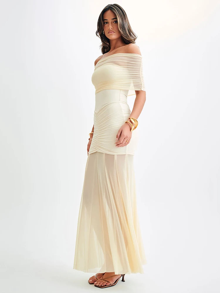Sleeveless Mesh Patchwork Double Layer Long Dress Bodycon Evening Dress Perspective Tight Vestido