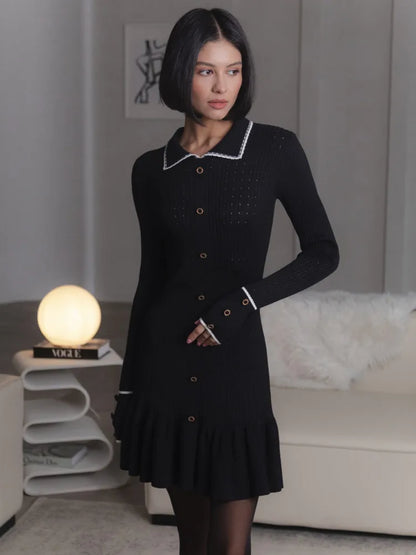 Knitted Sweater Long Sleeve Bodycon Button Dress Autumn/winter New Vestido Street Clothing