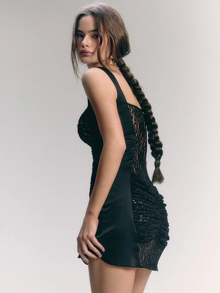 Lace Camisole Double-layer Mini Dress